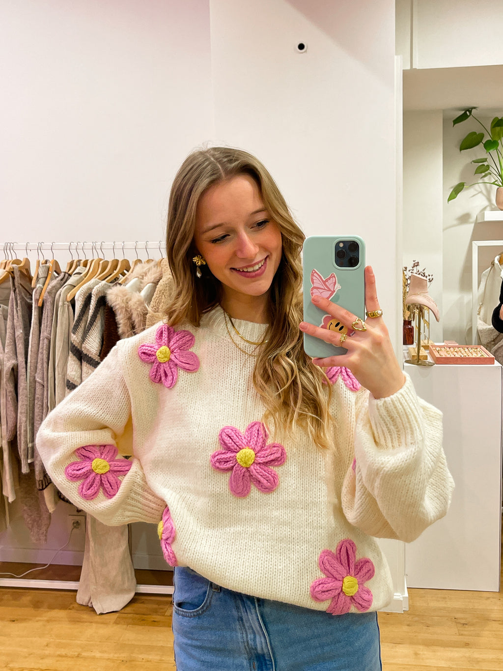 Flower sweater pink