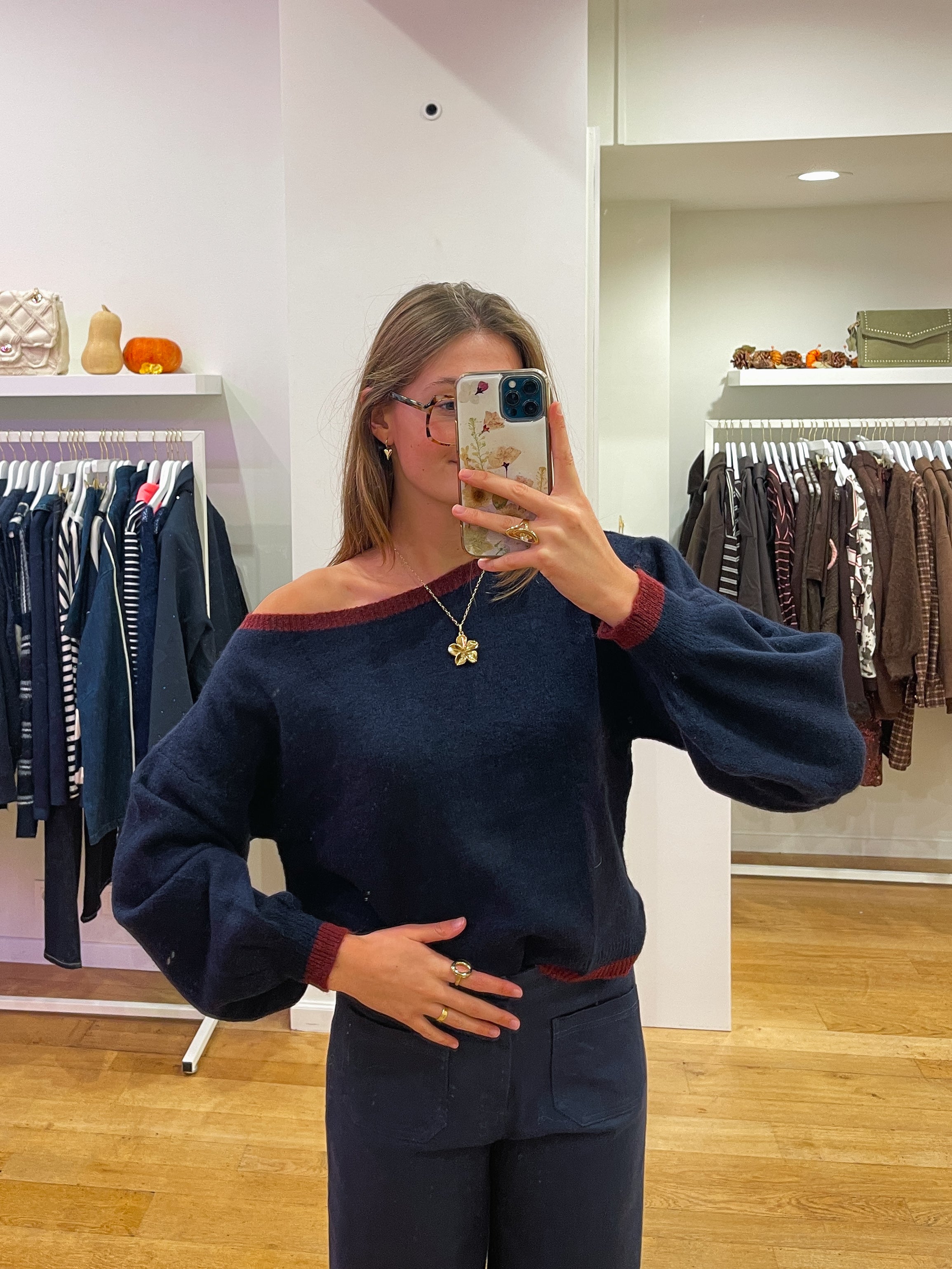 Lined sweater navy/bordeaux