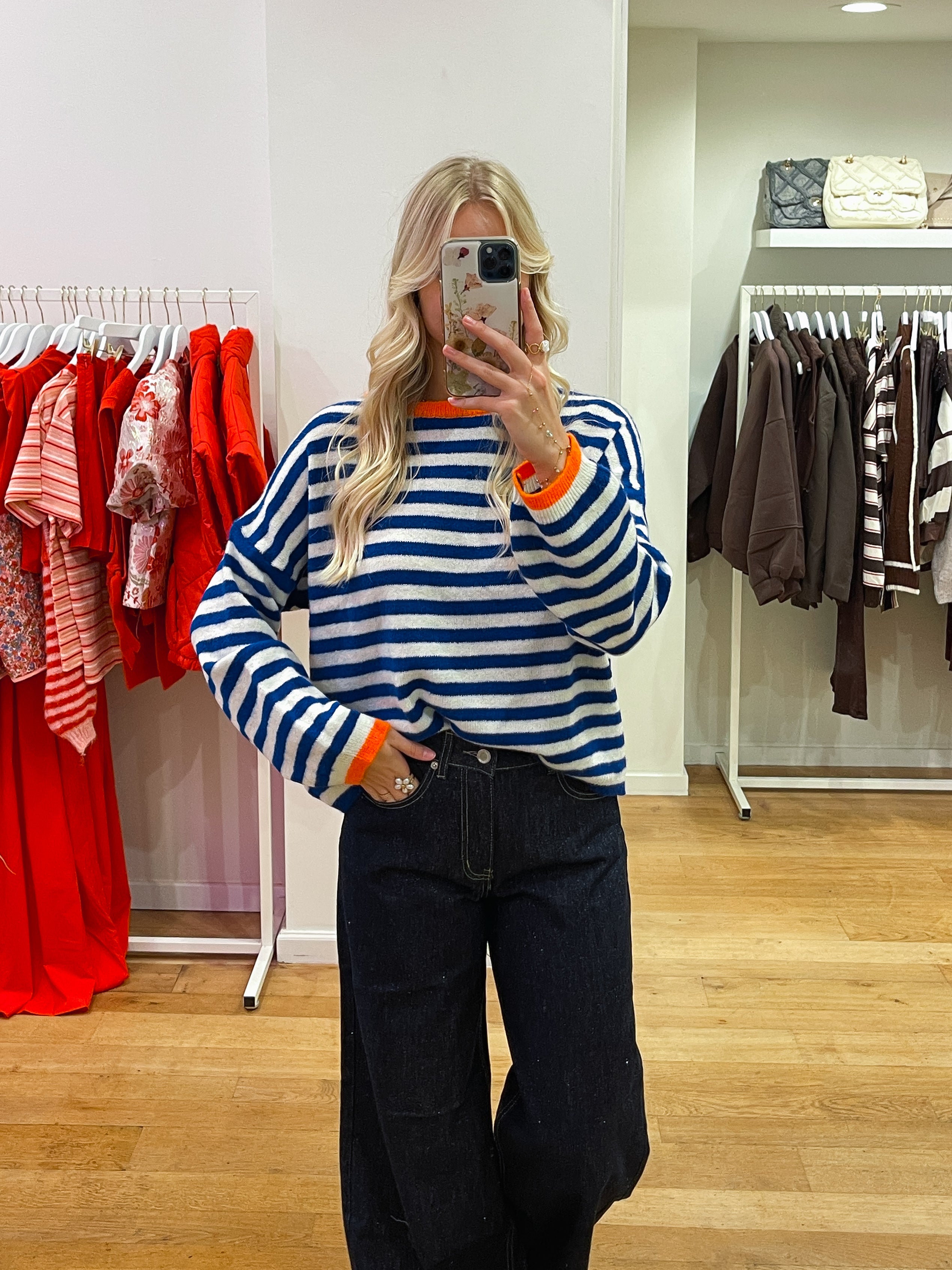 Striped wool sweater kobalt