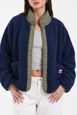 Double sided teddy jacket blue