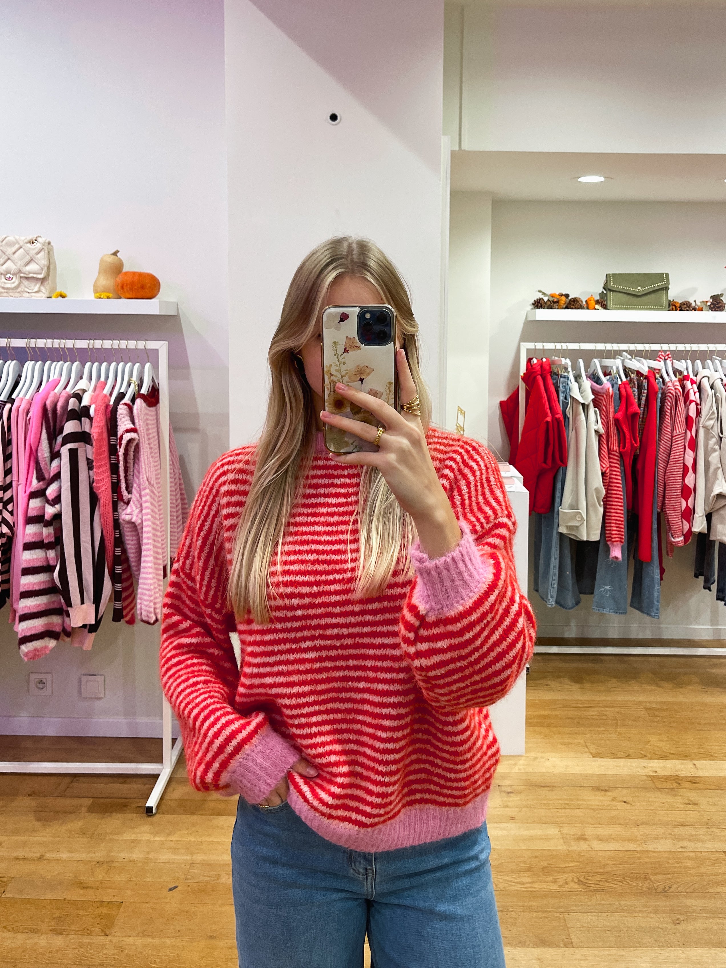 Red & pink striped sweater
