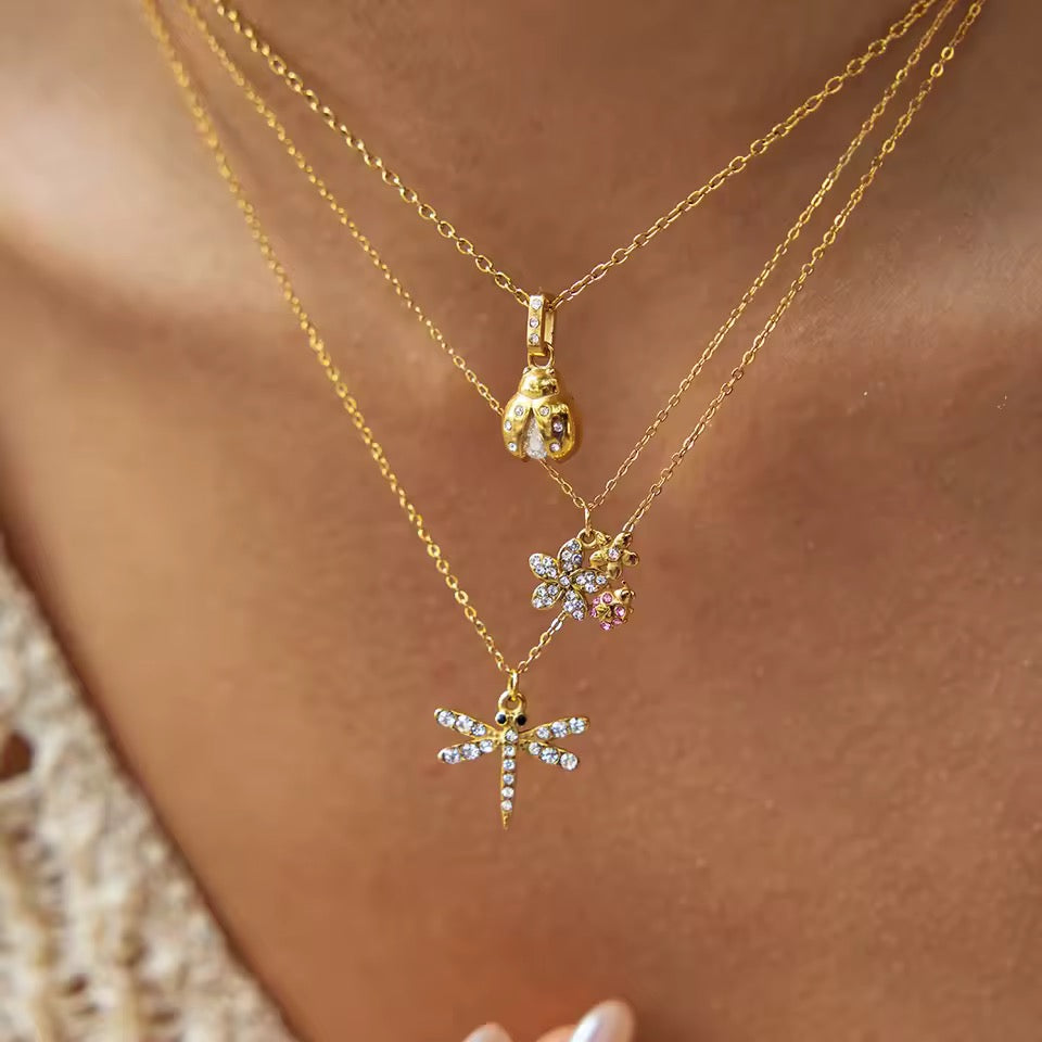 Flower & ladybug necklace