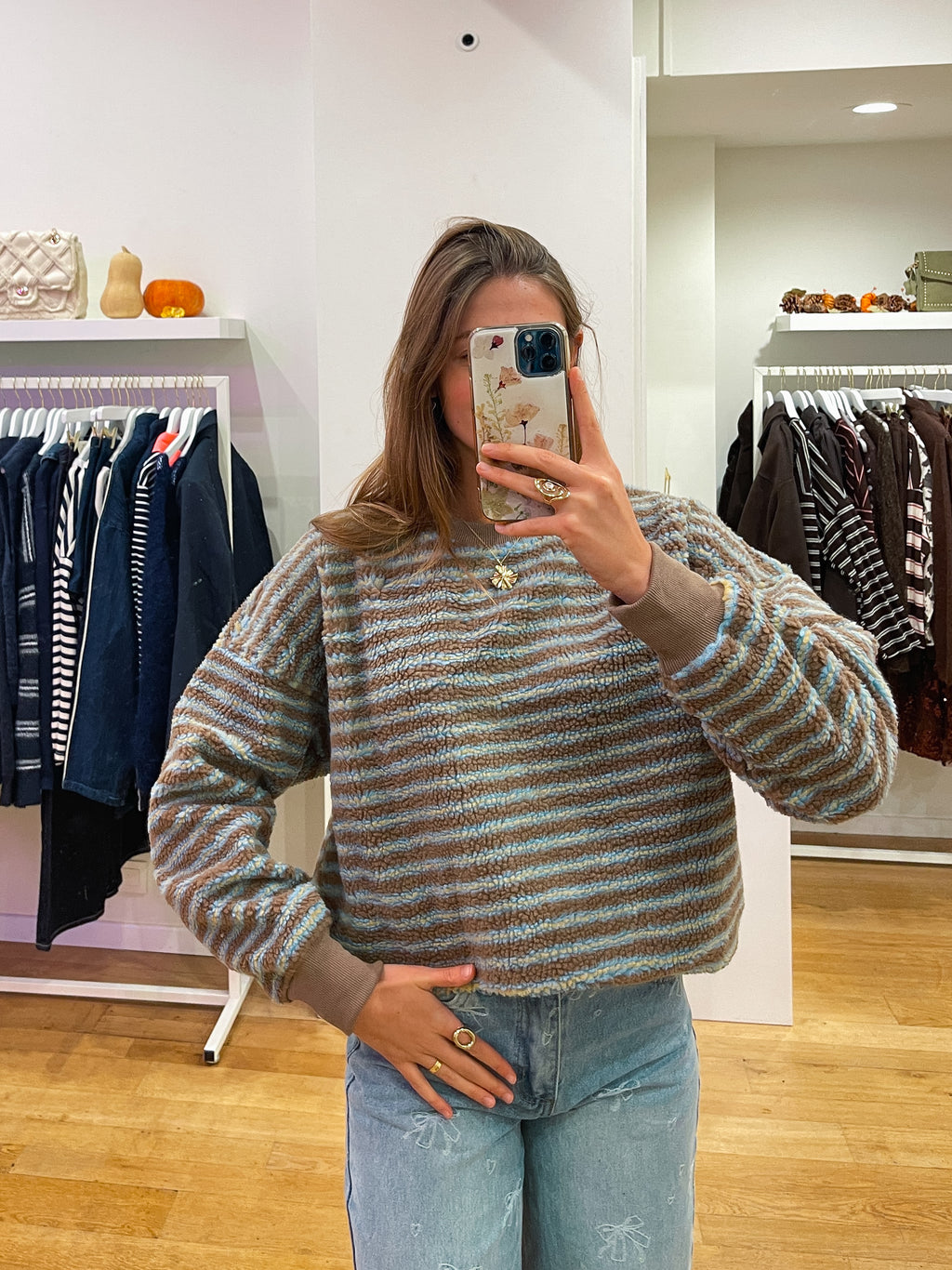 Teddy sweater blue & brown