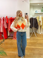 Cable sweater orange & yellow