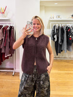 Kid mohair zipper brown