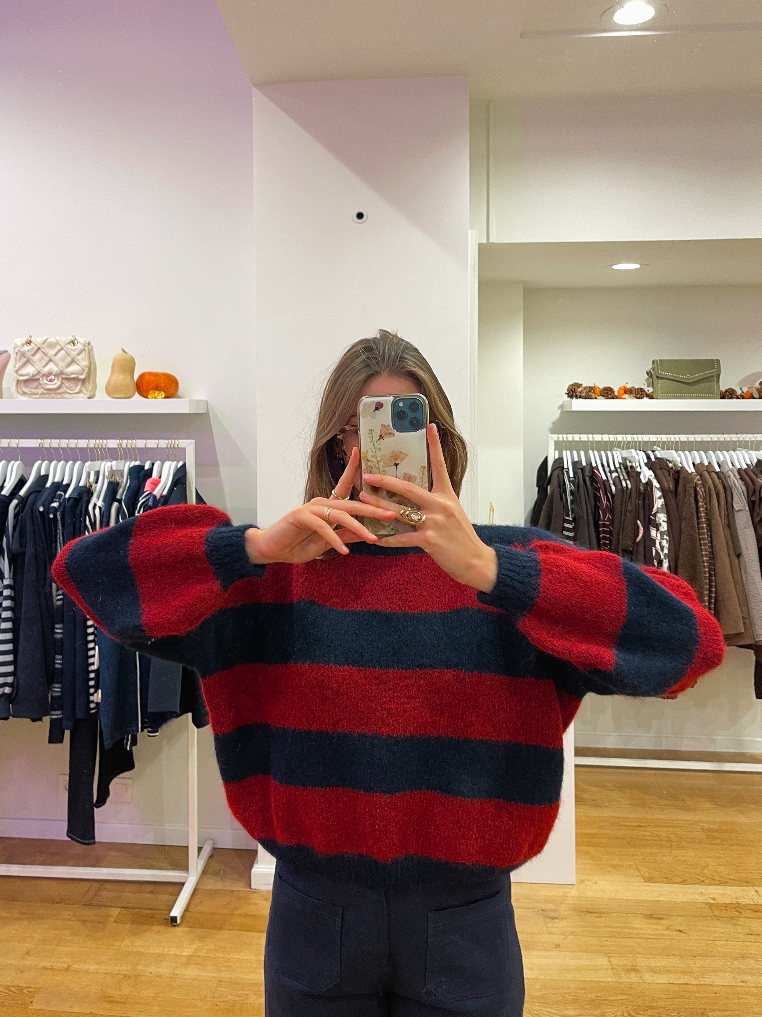 Striped sweater navy & bordeaux