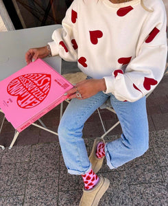 Heart sweater white/red pre-order