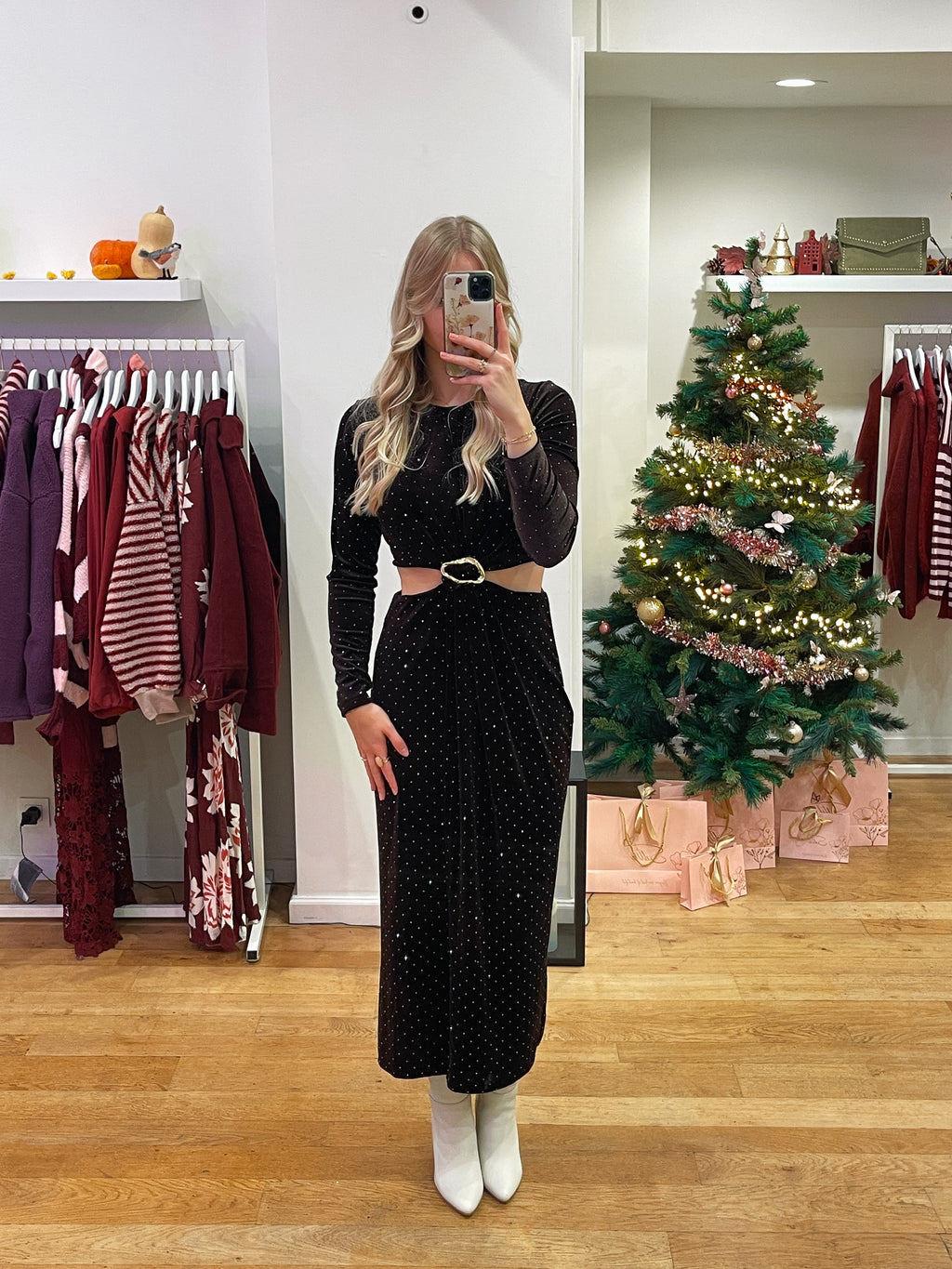 Velvet glitter dress brown