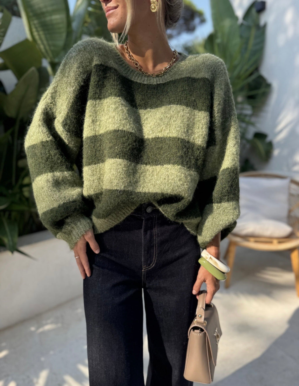 Kaki striped sweat