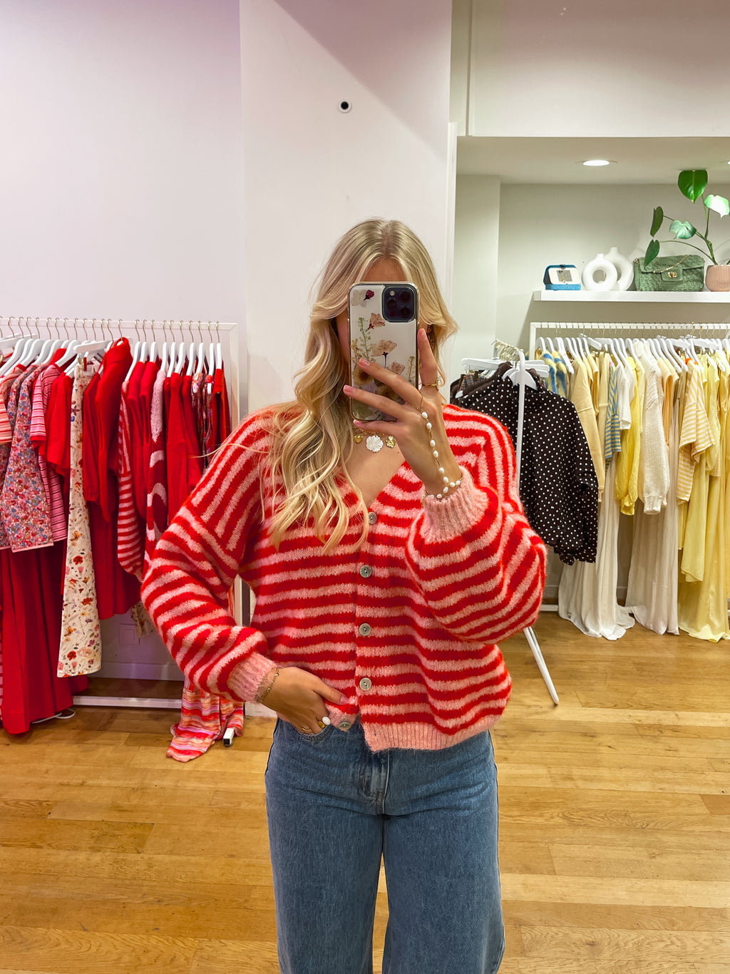 Striped cardigan red