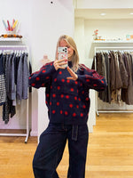Polka sweater navy & red