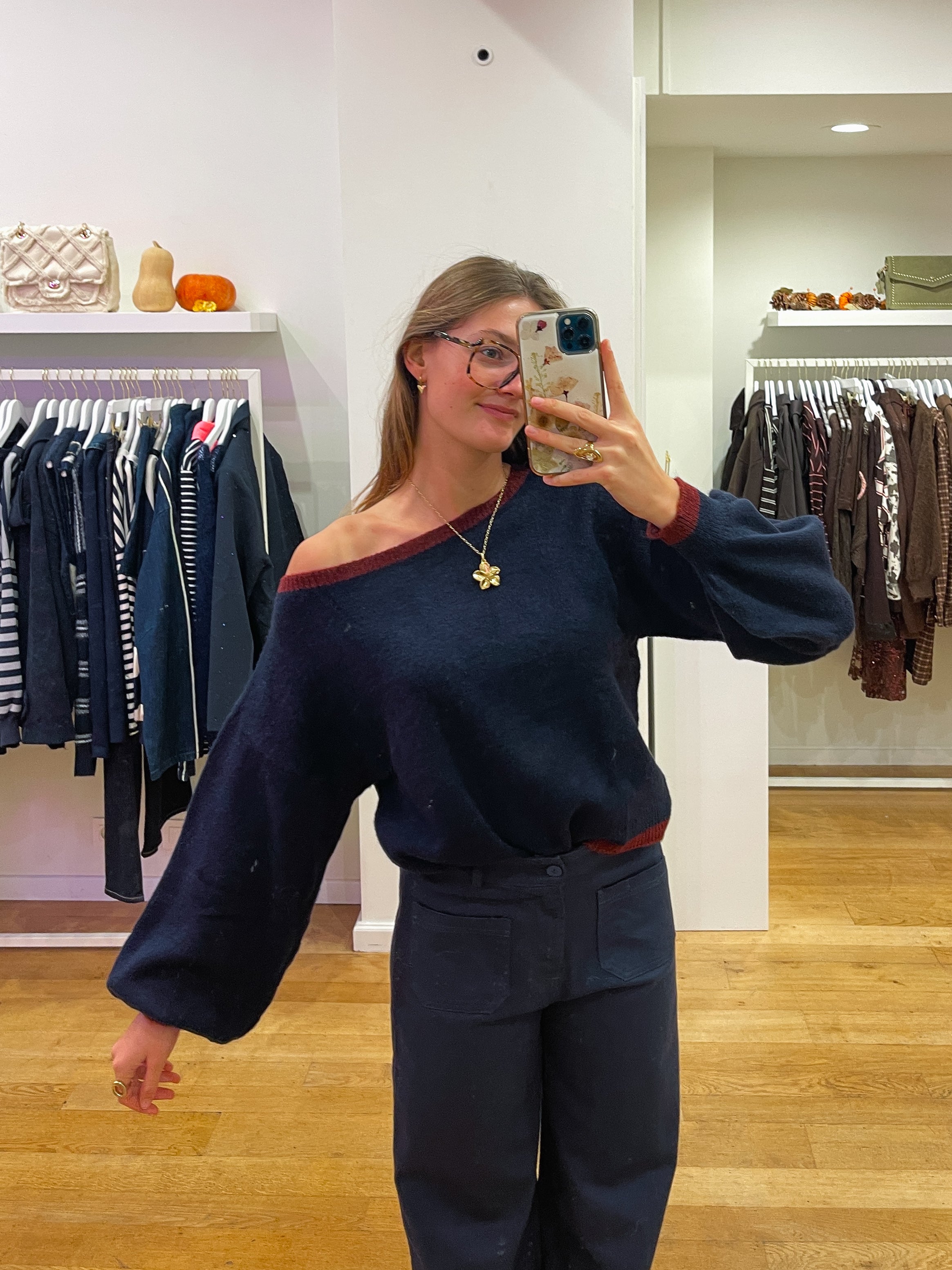 Lined sweater navy/bordeaux