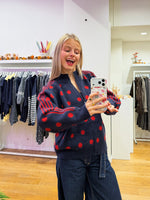 Polka sweater navy & red
