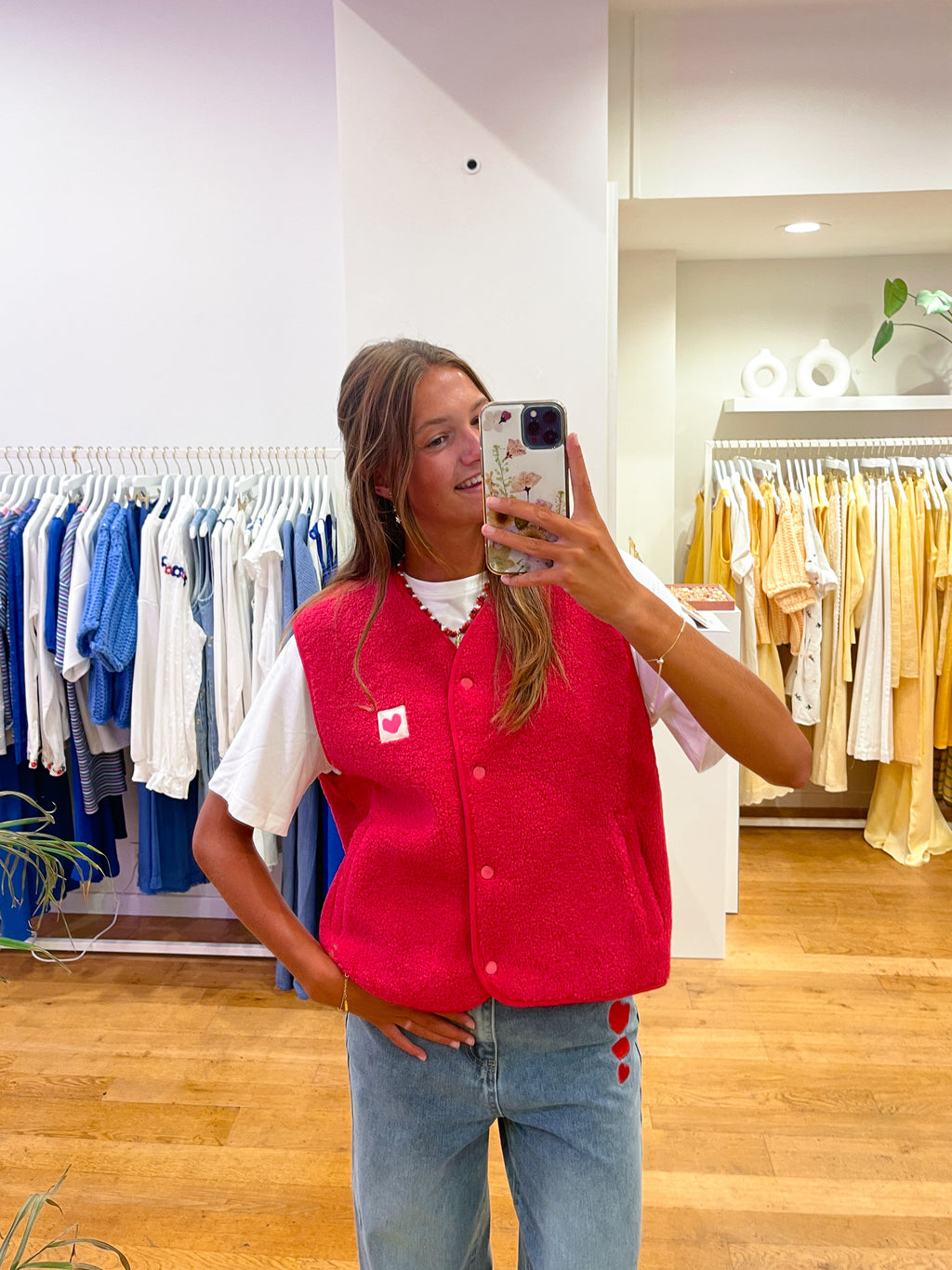 Teddy gilet framboos