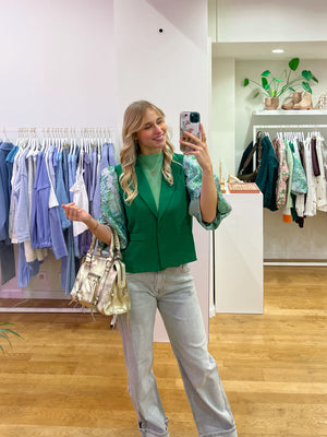 Cropped blazer flower sleeve green