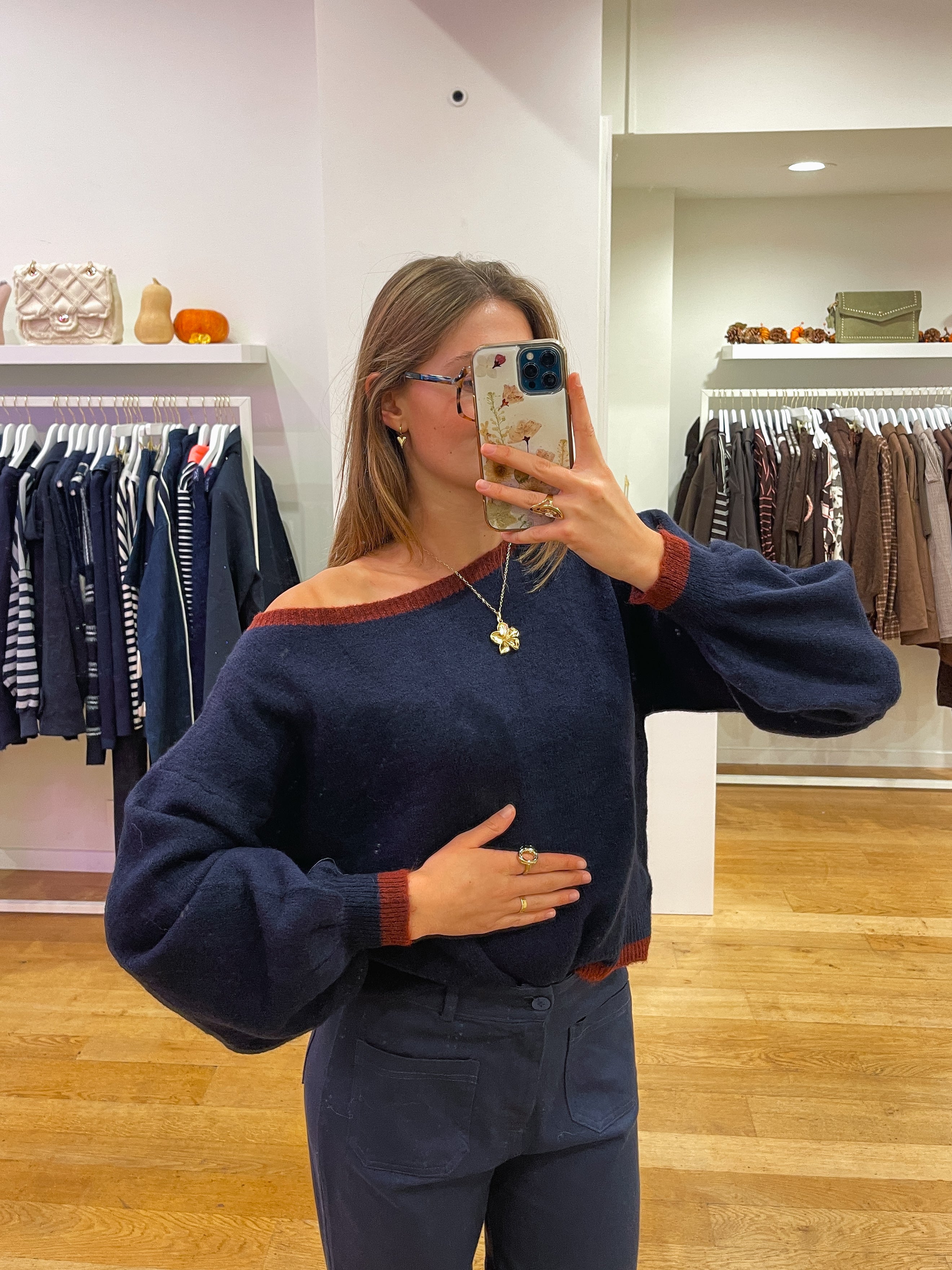 Lined sweater navy/bordeaux