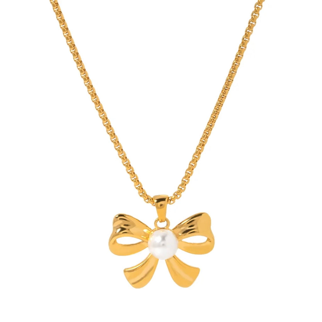 Bow pearl necklace