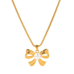 Bow pearl necklace