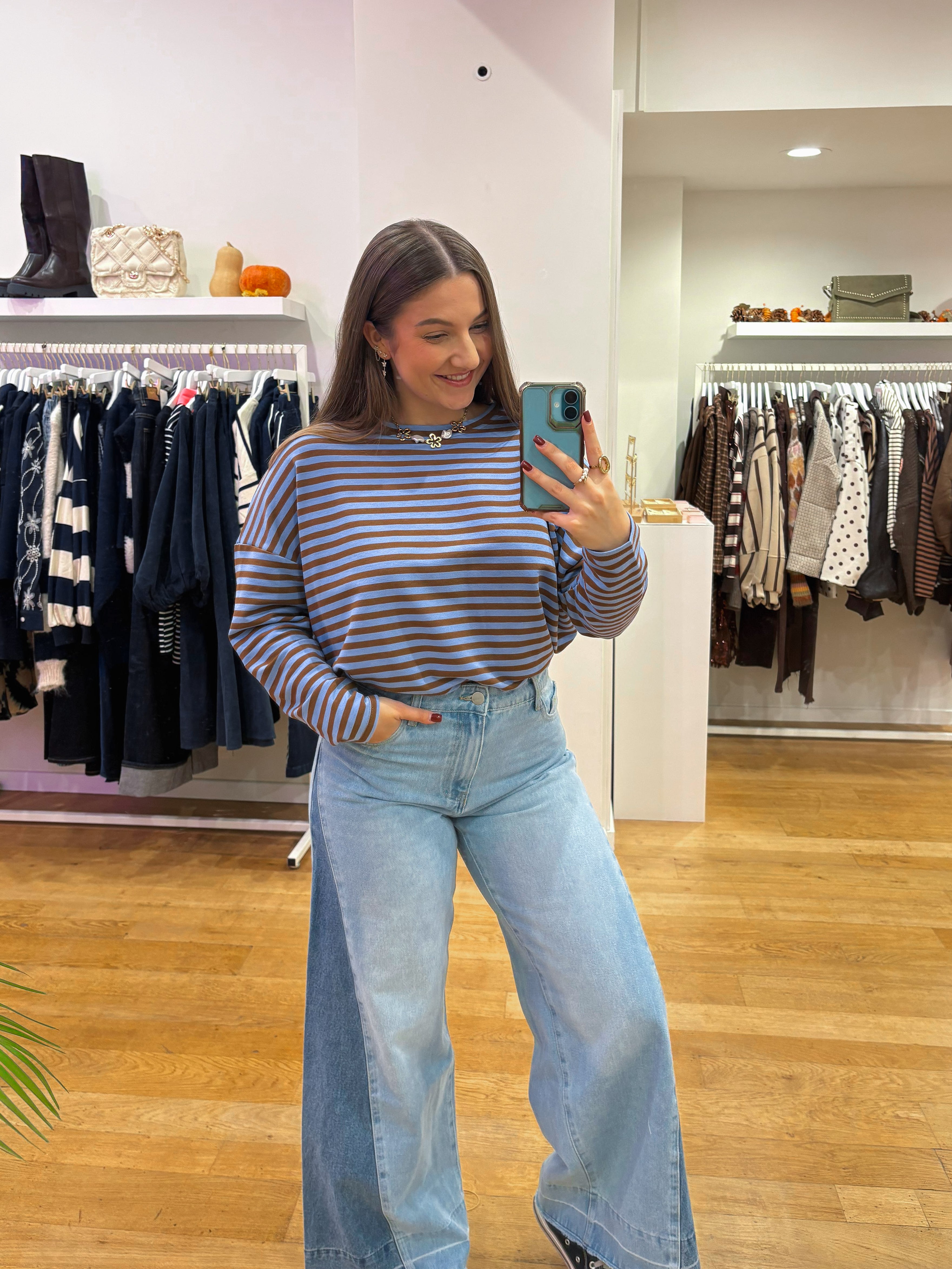 Longsleeve blue & brown