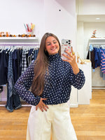 Polka blouse navy