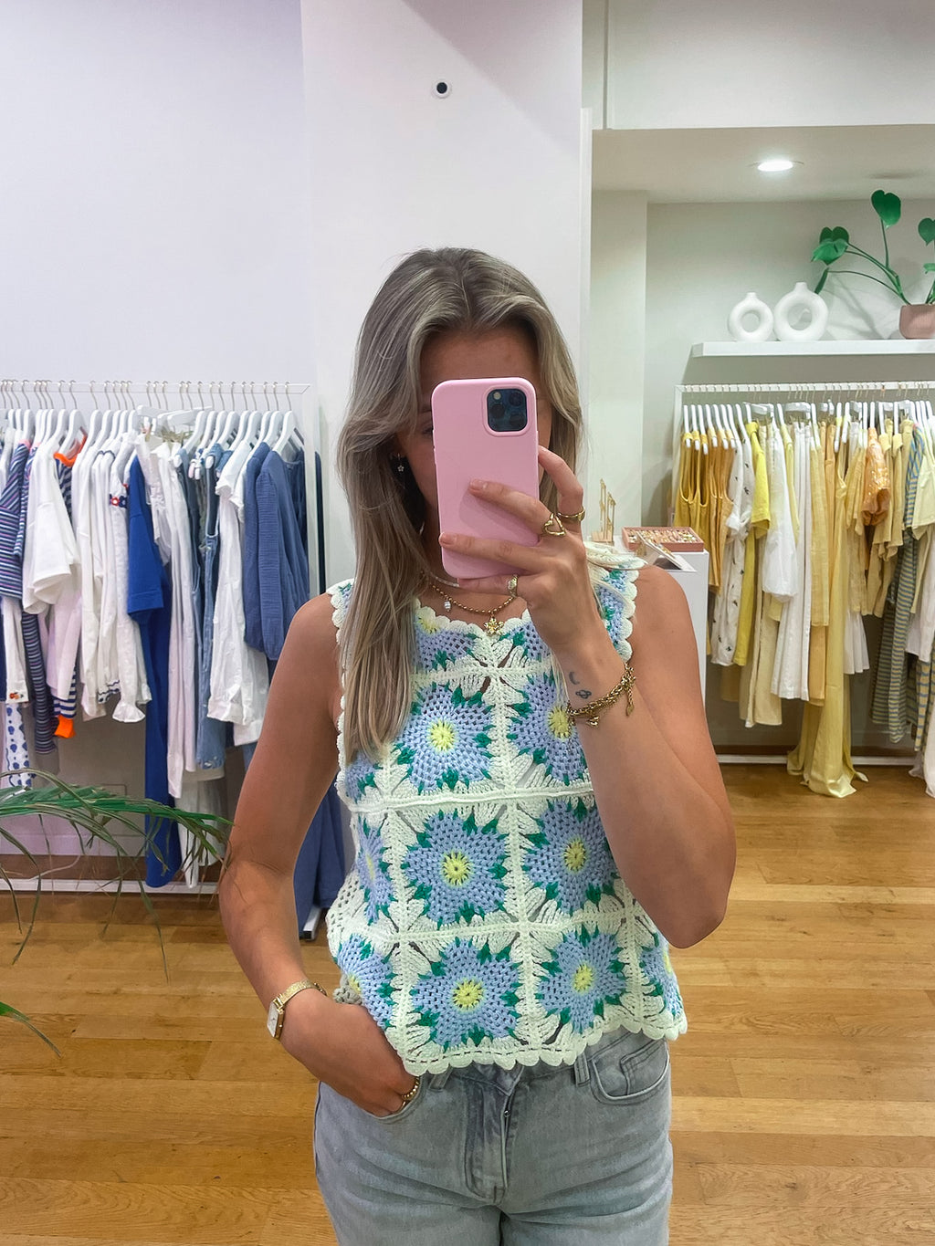 Crochet top blue flowers