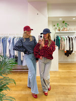 Fleece stripe sweater blue