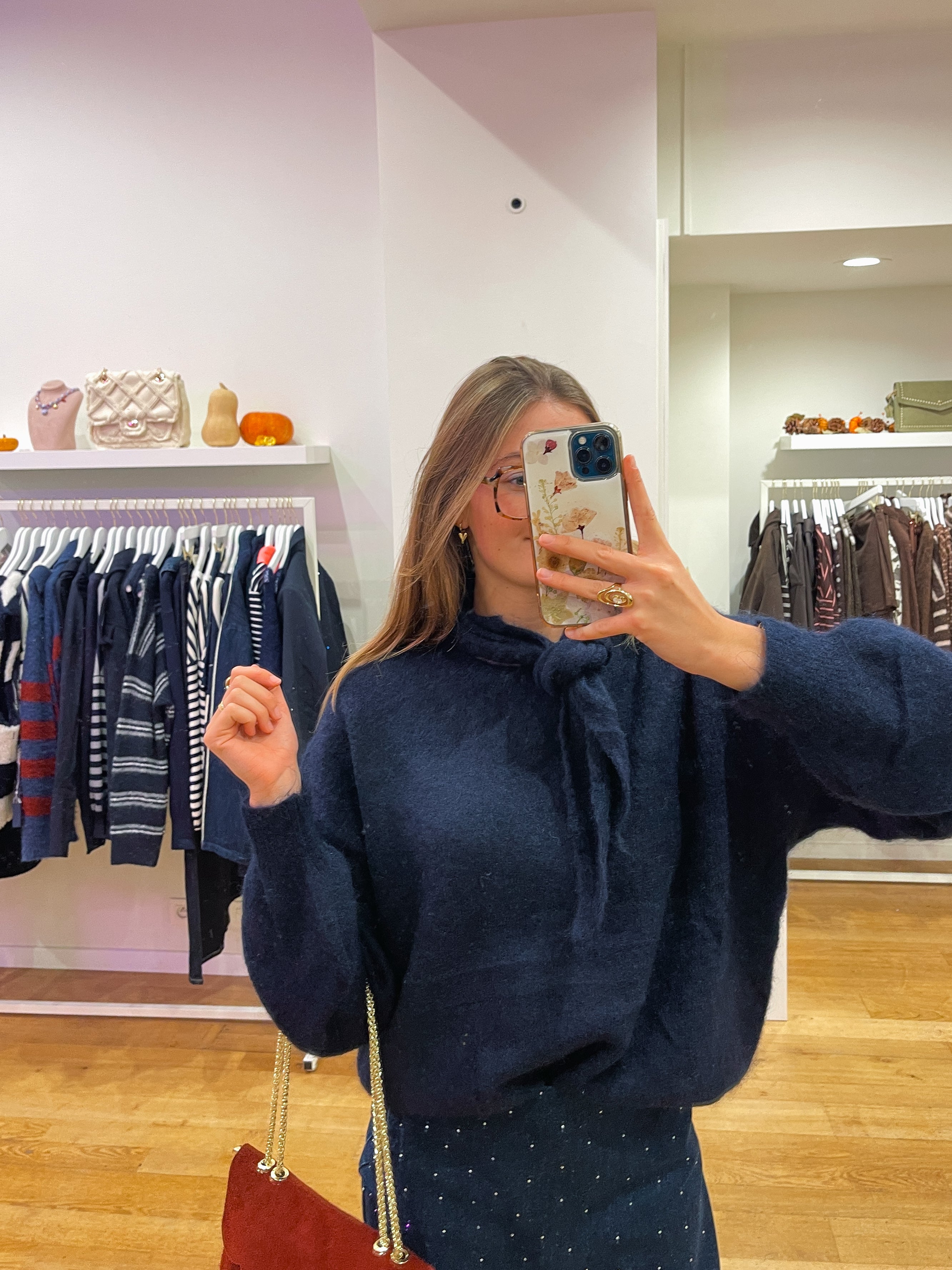 Navy sweater + scarf