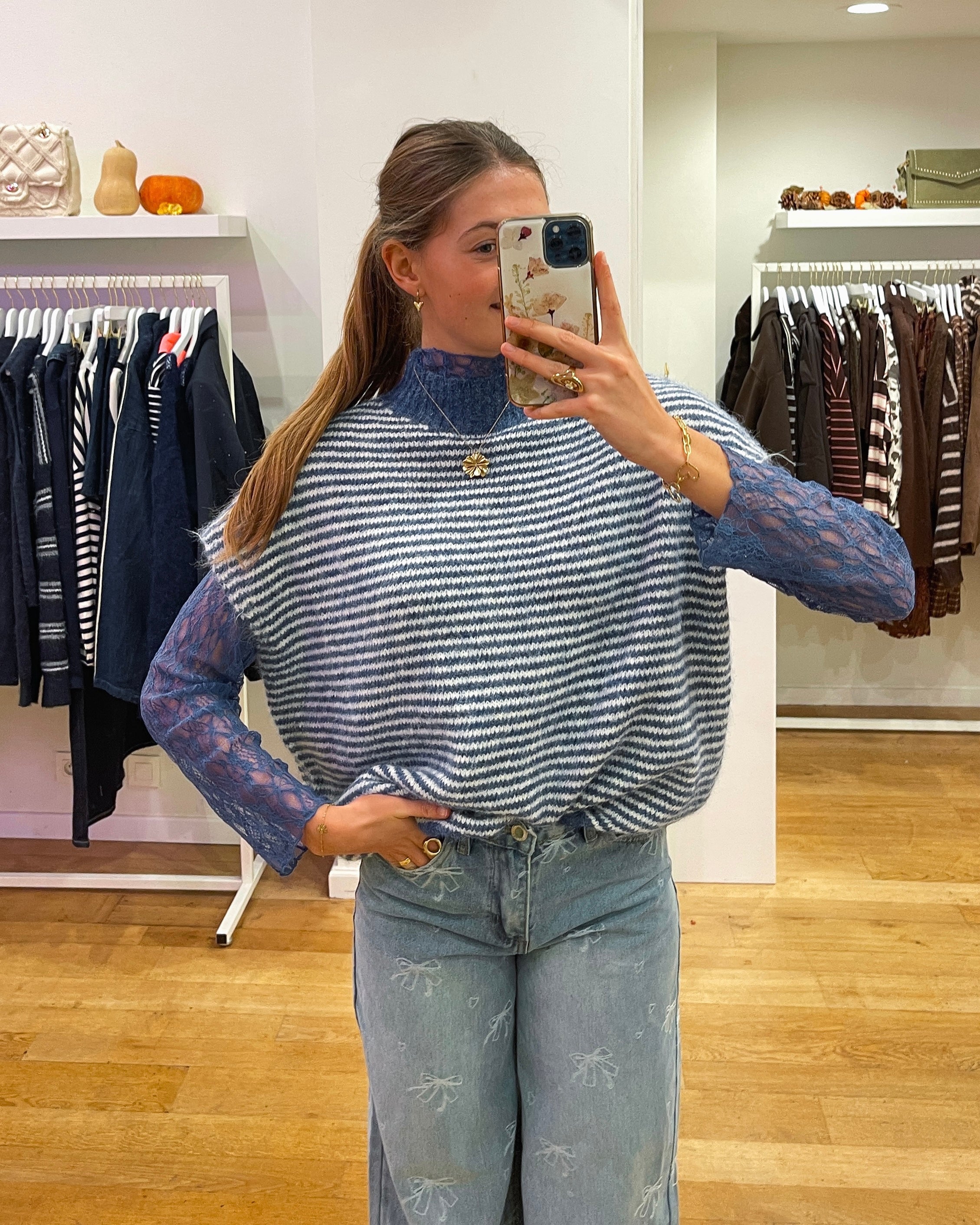 Lace + striped debardeur blue