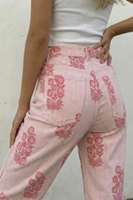Pink flower & stripes jeans