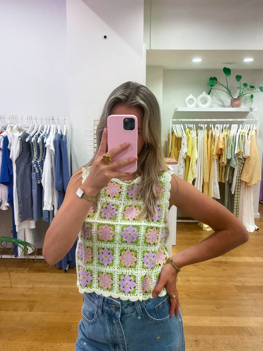 Crochet top lila & green