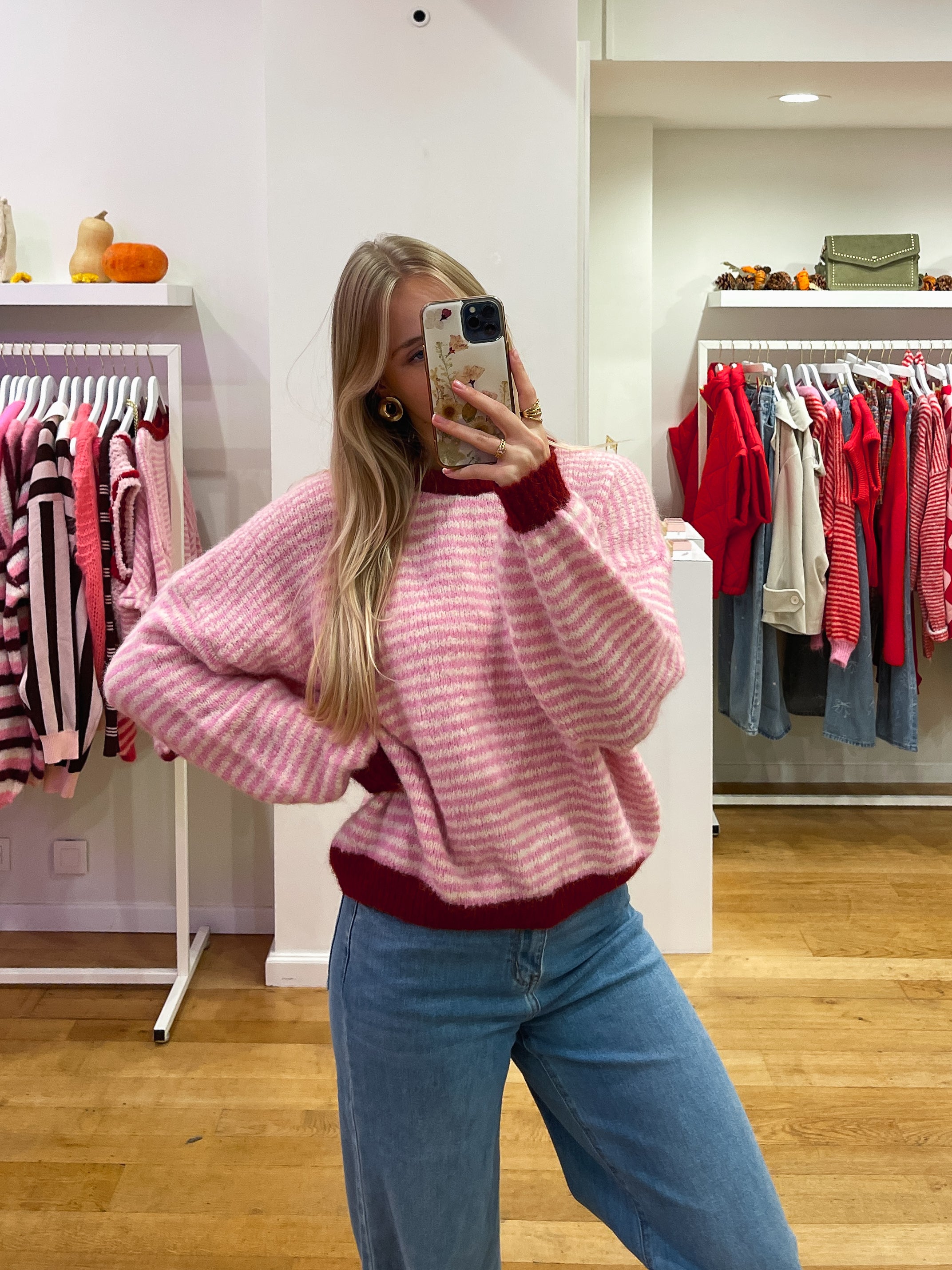 Pink & bordeaux striped sweat