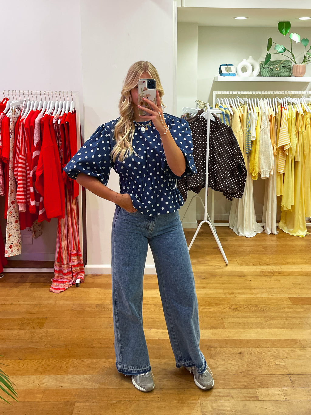 Polka dot blouse navy