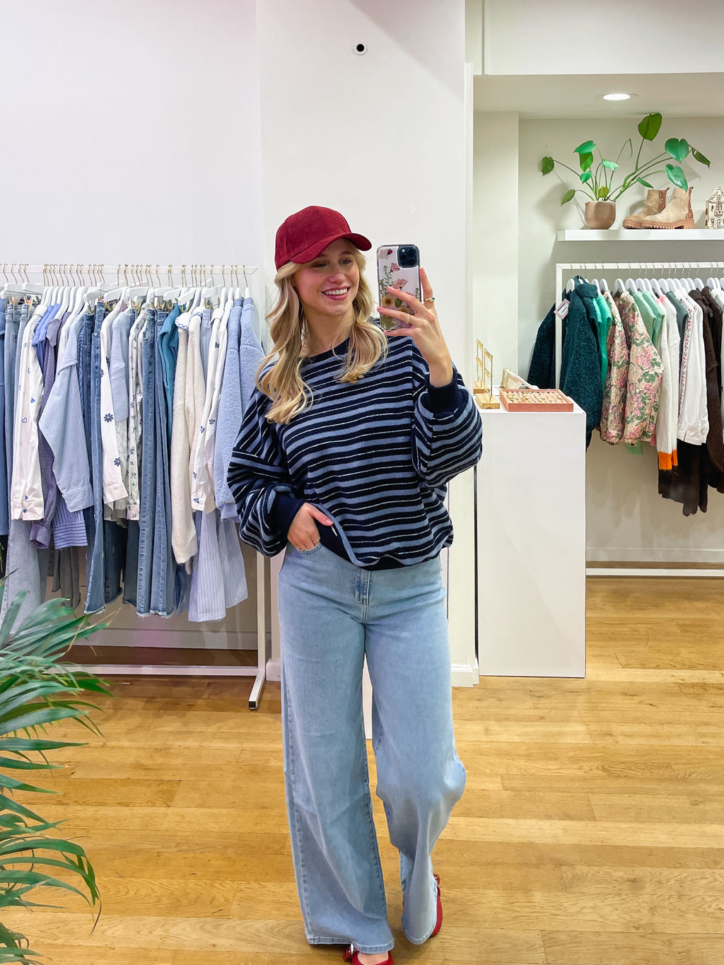Fleece stripe sweater blue