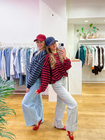 Fleece stripe sweater blue
