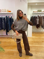 Lace + striped debardeur brown