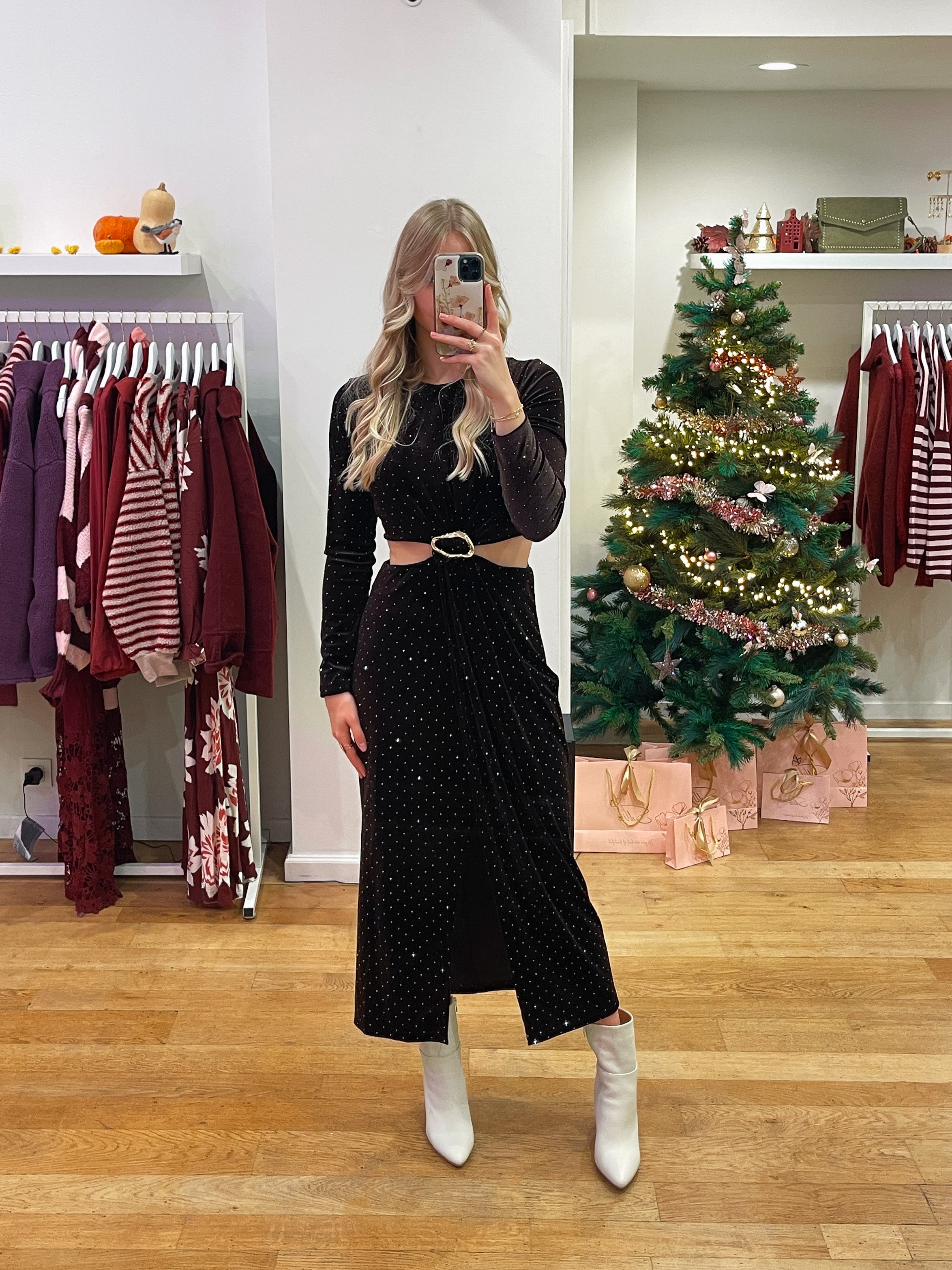 Velvet glitter dress brown