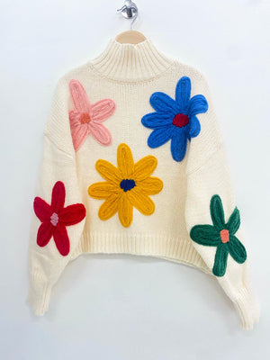 Orange sweater + flower sweater cropped m/l