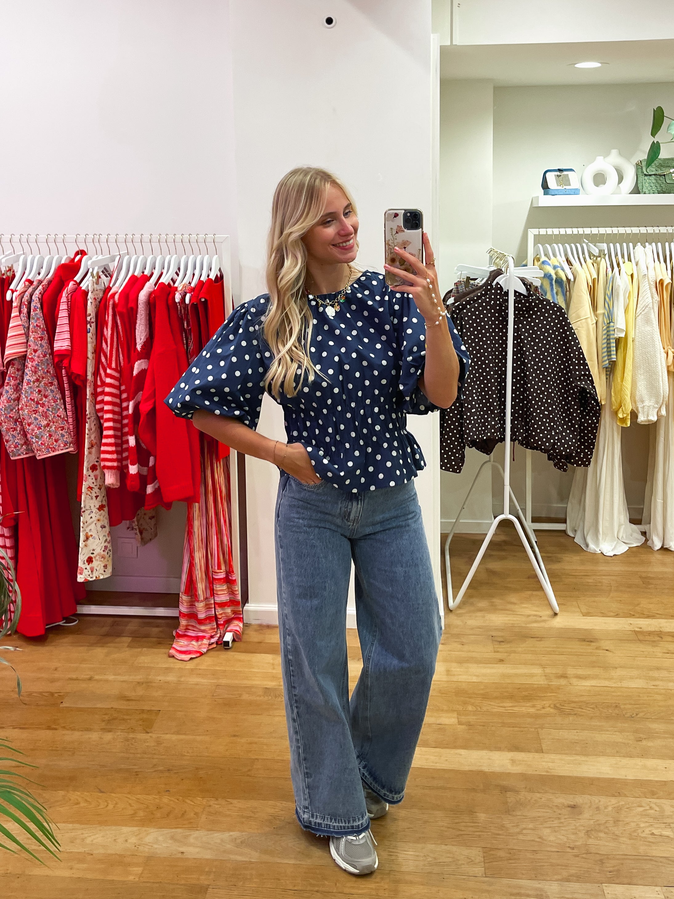 Polka dot blouse navy