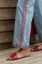 Red lines & flower jeans