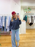 Fleece stripe sweater blue
