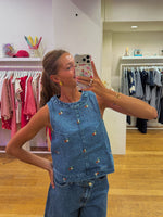 Pretty jeans top embroidery flowers