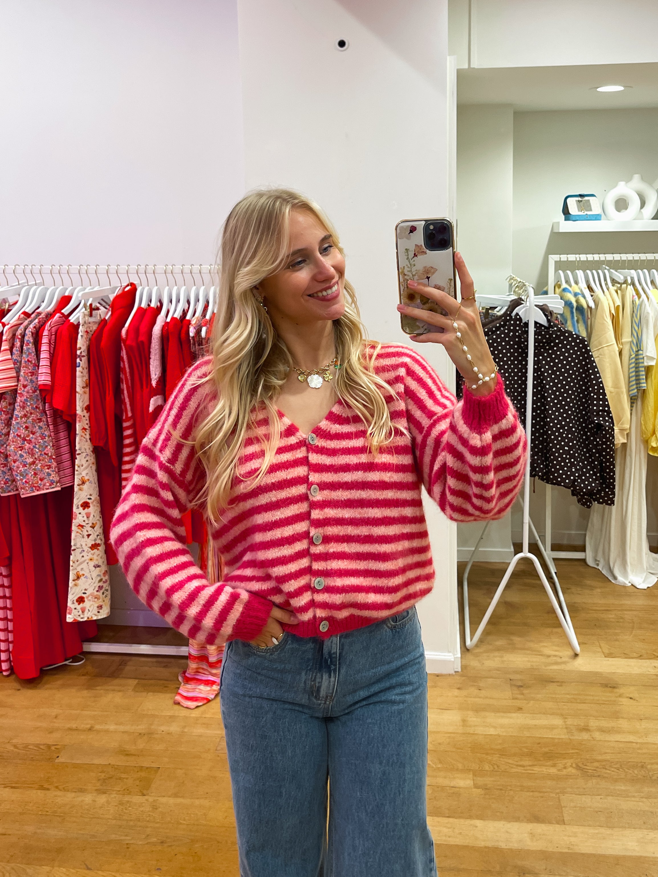 Striped cardigan fushia