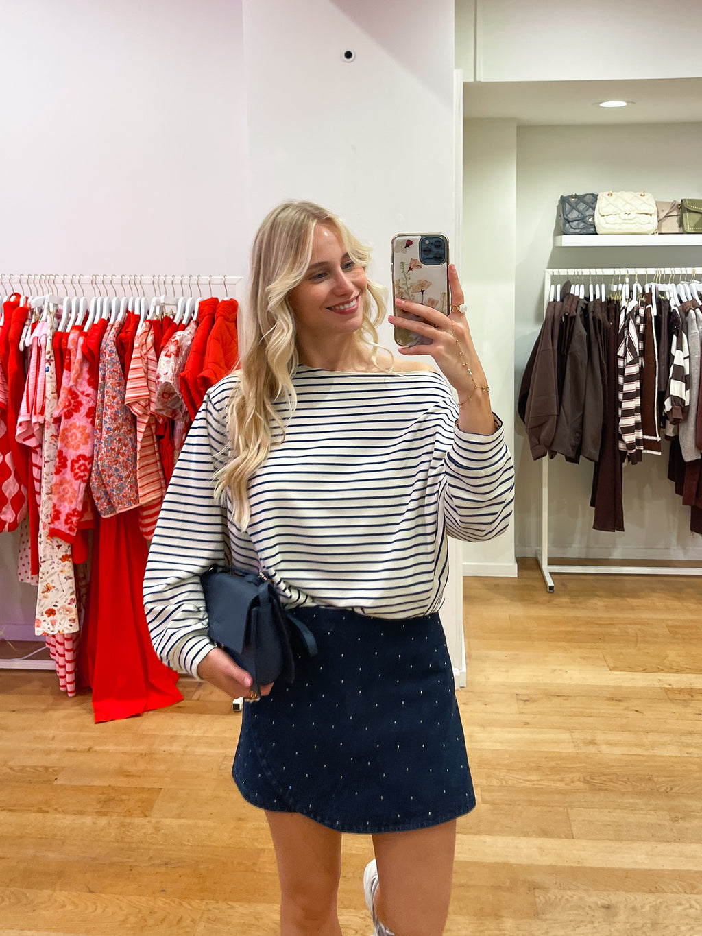 One shoulder striped sweater navy