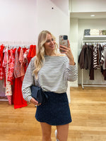 One shoulder striped sweater navy