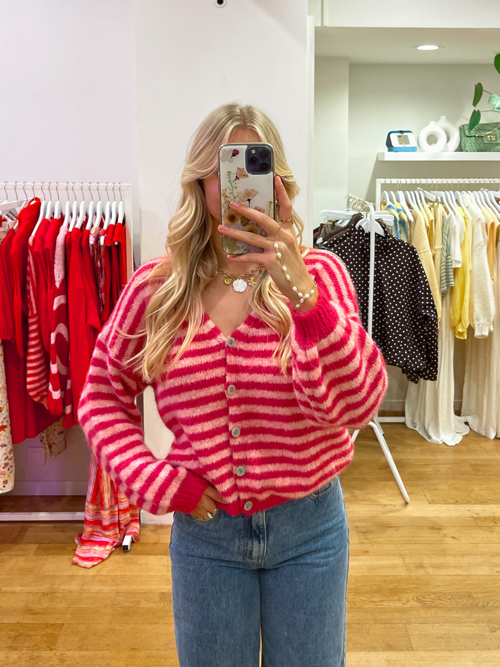 Striped cardigan fushia
