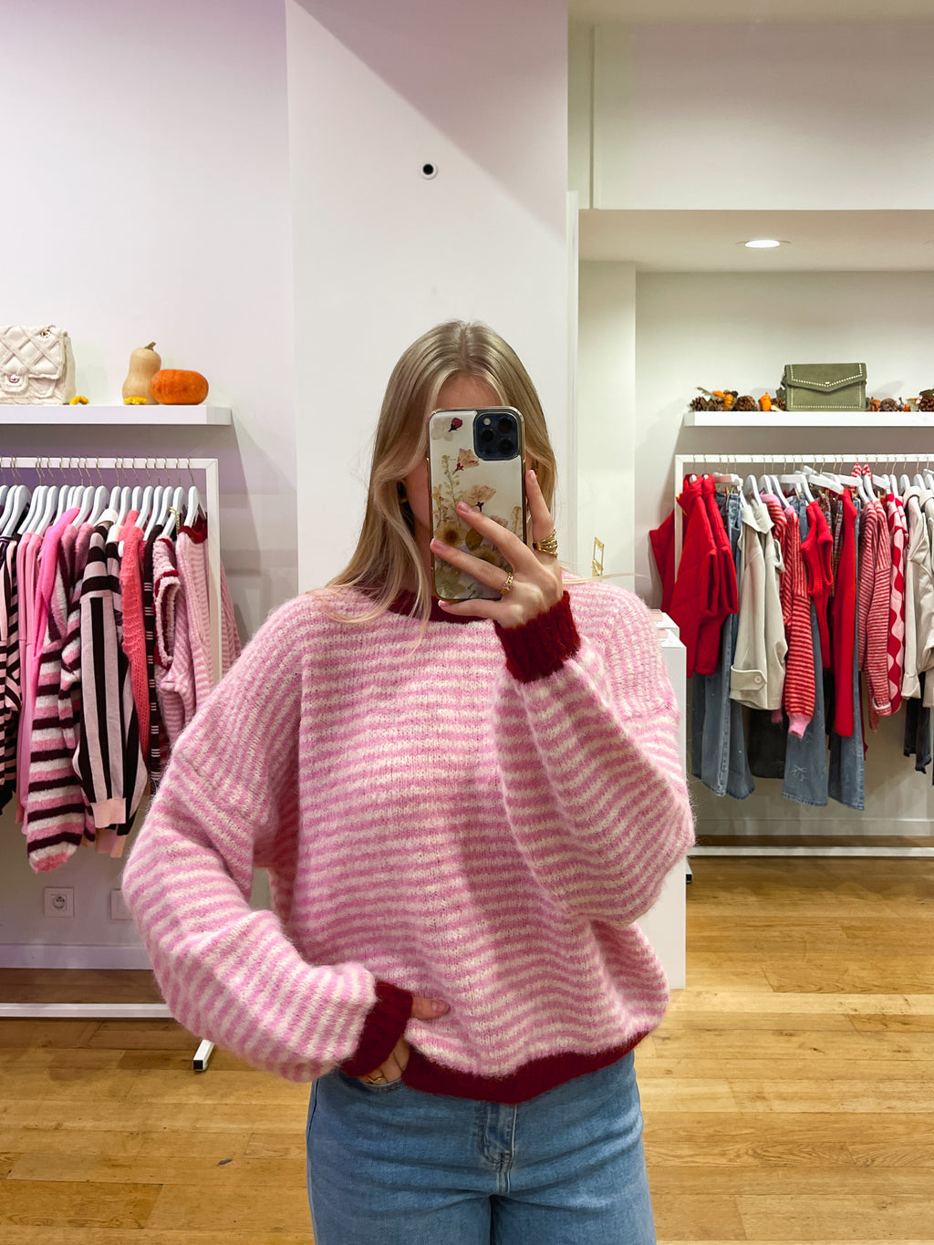 Pink & bordeaux striped sweat