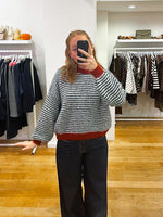 Navy + bordeaux striped sweat
