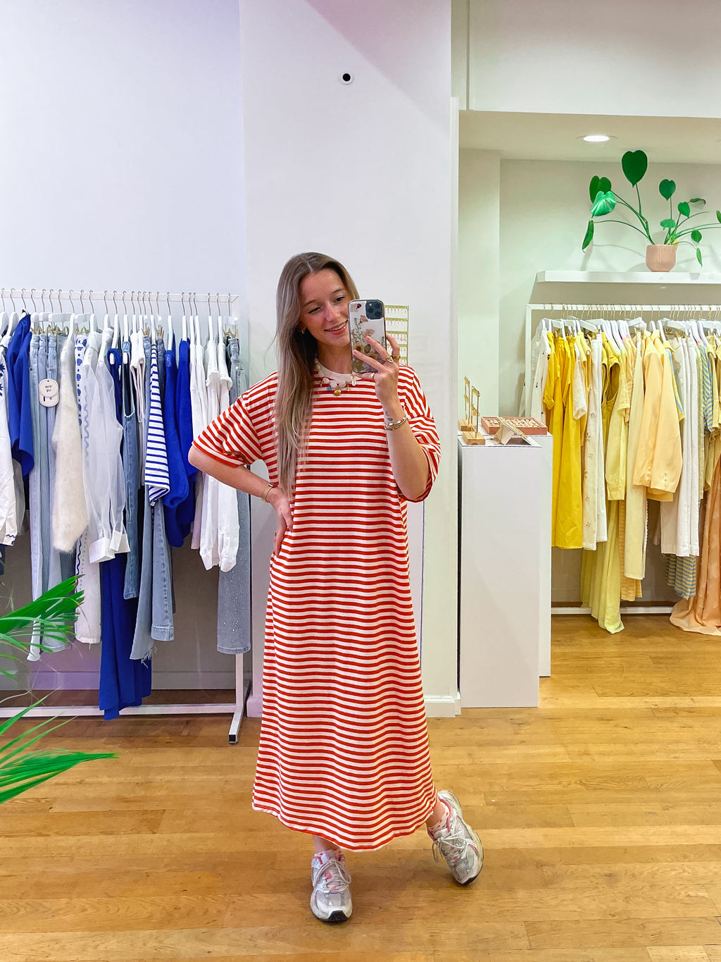 Striped tee dress red