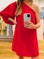 Red linnen dress one shoulder PRE-ORDER