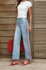 Red lines & flower jeans